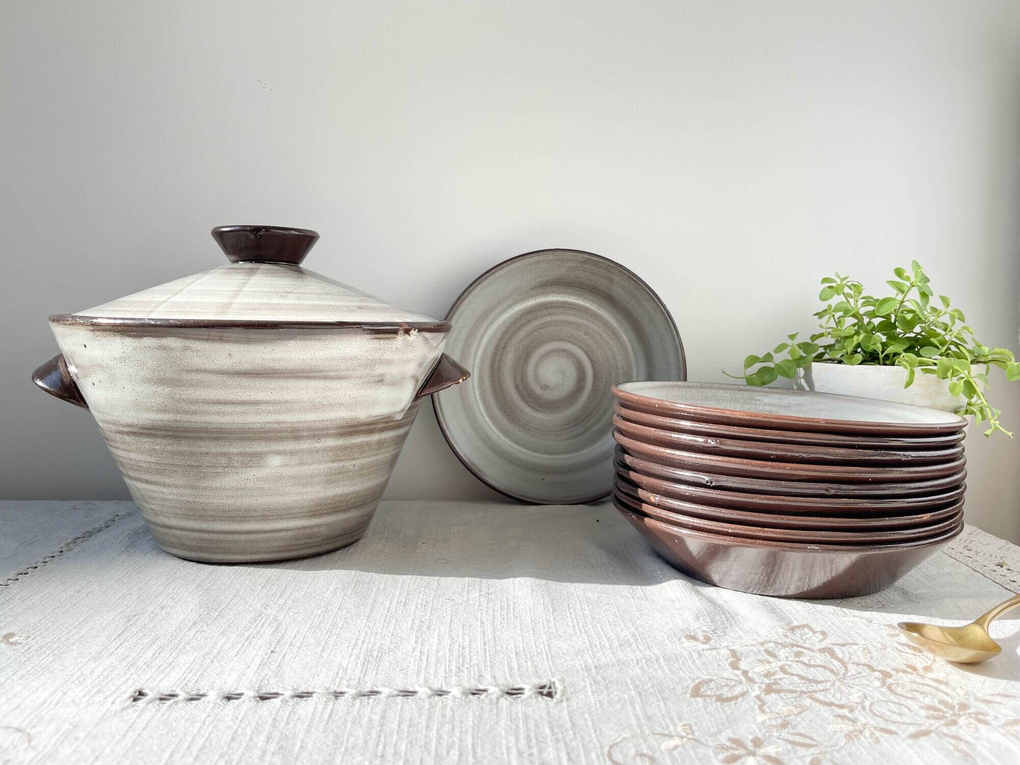Vintage ceramic soup plates and tureen