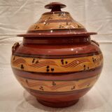 Old glazed terracotta lid jar, 25cm diameter, TBE