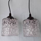 Pair of holophane glass pendants