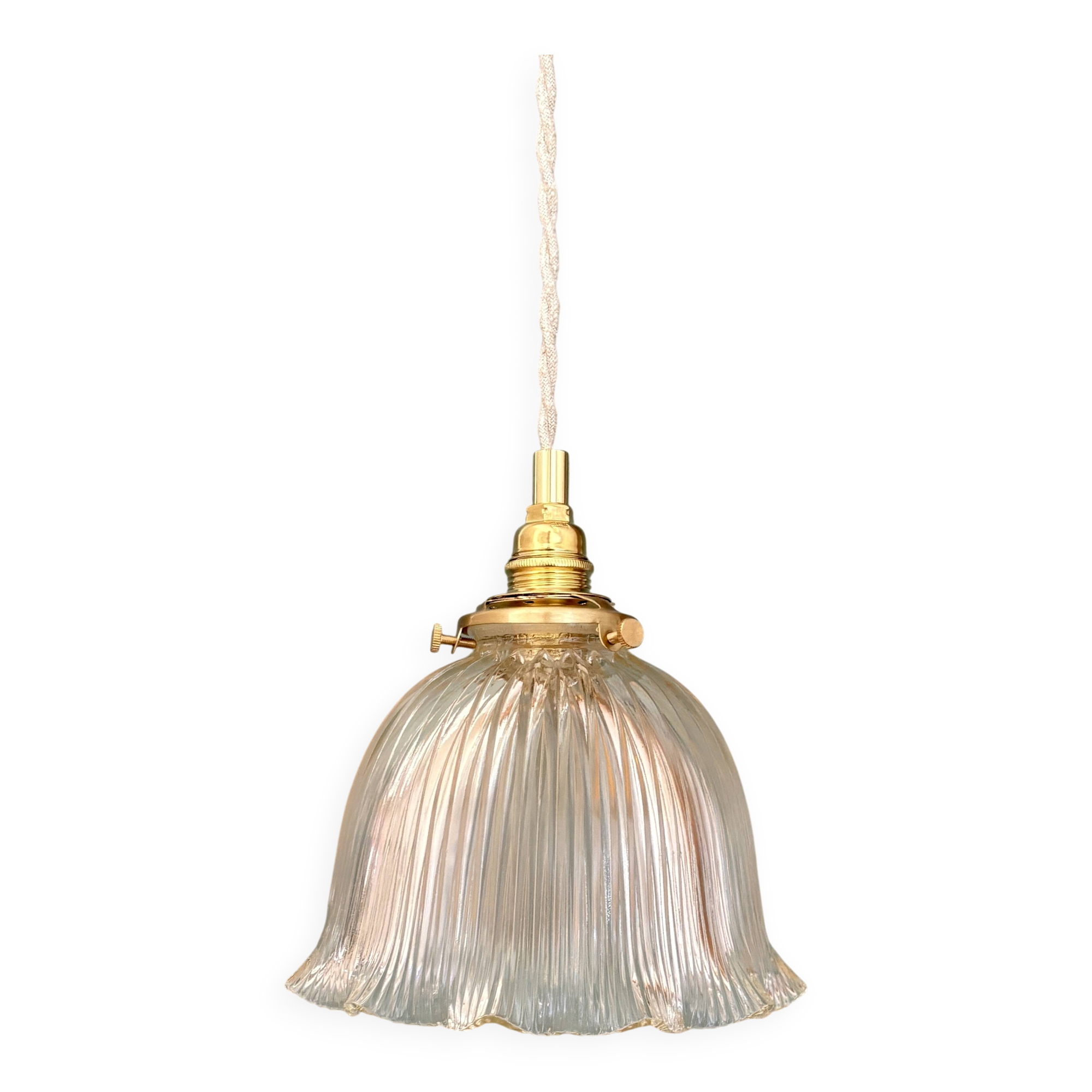 Vintage glass holophane pendant light