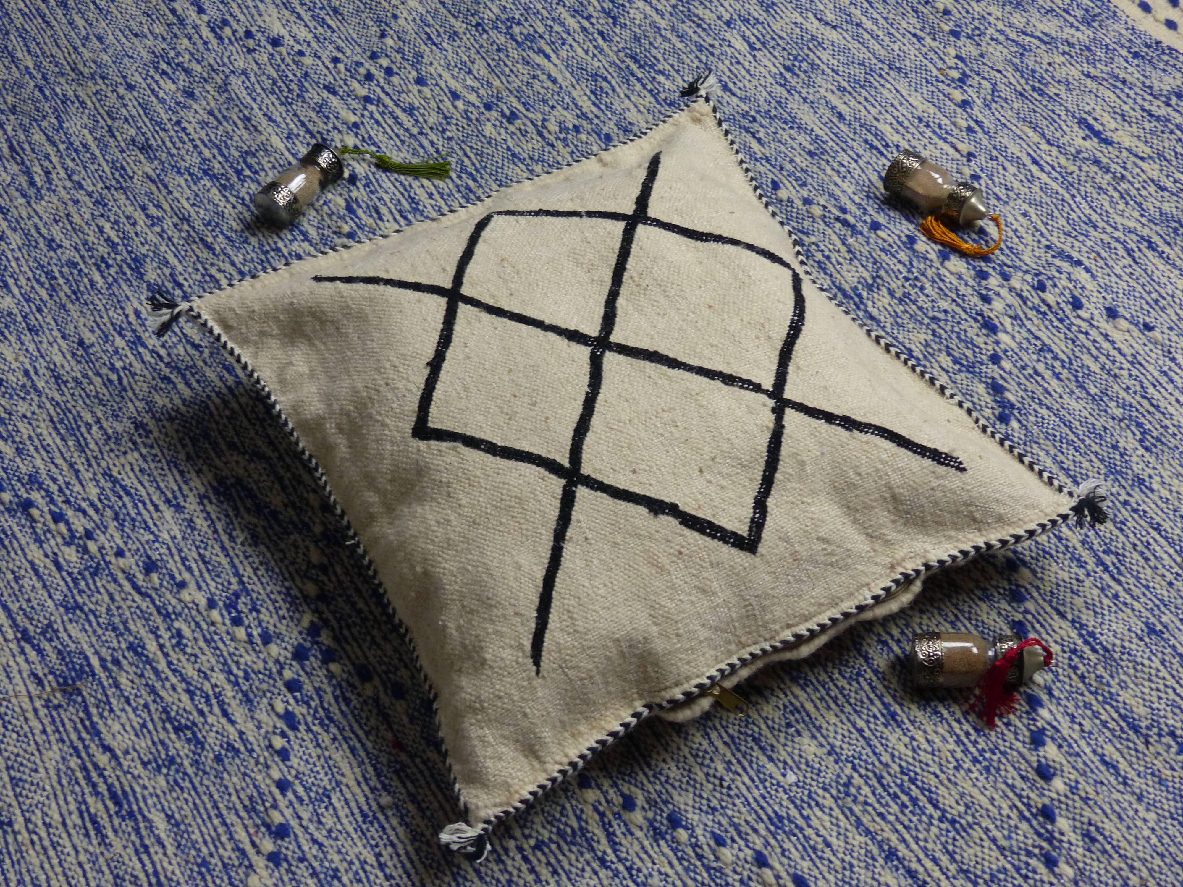 Moroccan white and black kilim cushion