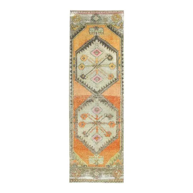 1970s Turkish hand-knotted wool cotton orange runner rug 85x273