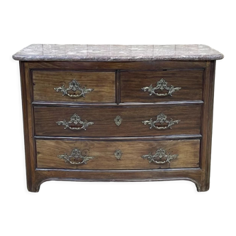 Commode d'époque Régence en amarante et dessus marbre - XVIIIème