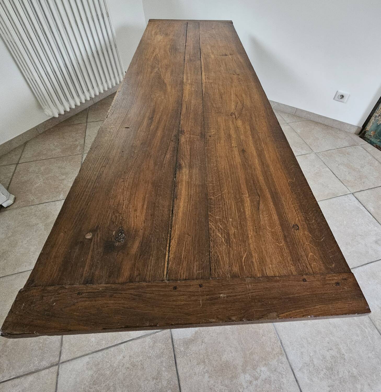 Farm table, solid oak console, late 18th to early 19th century.