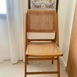 Folding wooden and cane chair