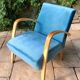 Wooden and blue fabric armchair, 1960