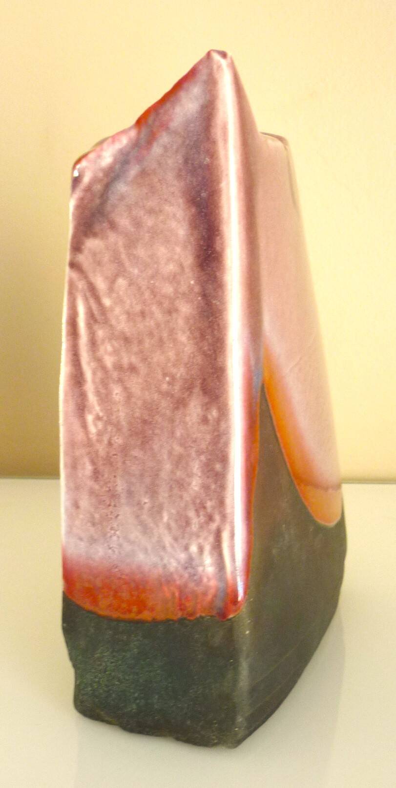 Raku ceramic vase, brutalist, gilded, design by Tony Evans