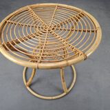 Czechoslovak Midcentury Rattan and Bamboo Side Table, 1960s