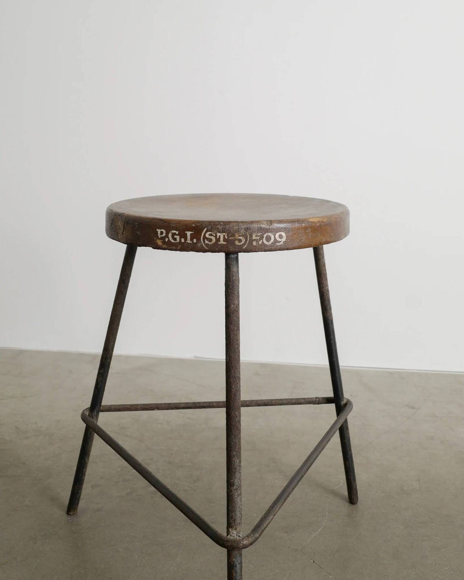 Pierre jeanneret teak and iron low bar stool for chandigarh, 1950s