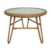 Table basse, guéridon tripode en rotin des années 70