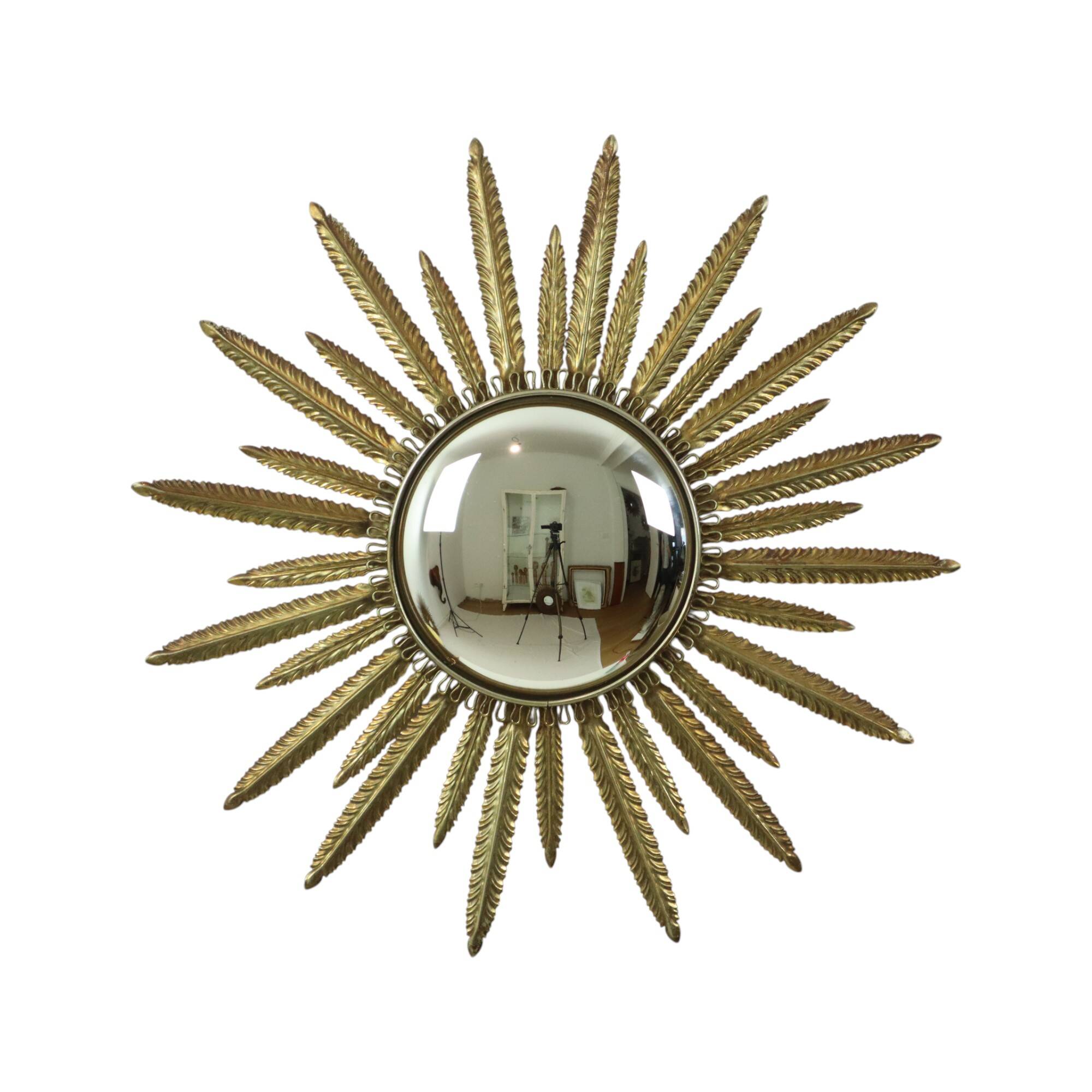 Mid Century Copper Plated Metal Sun Mirror Deknudt Convex 55cm
