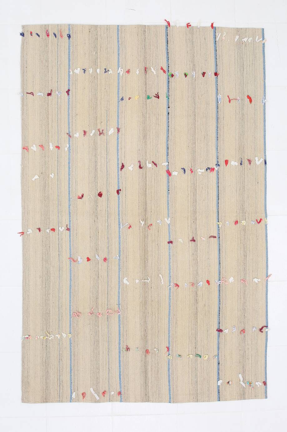 5x8 Turkish Mid Century Modern Cream & Brown Kilim Rug, 151x230Cm