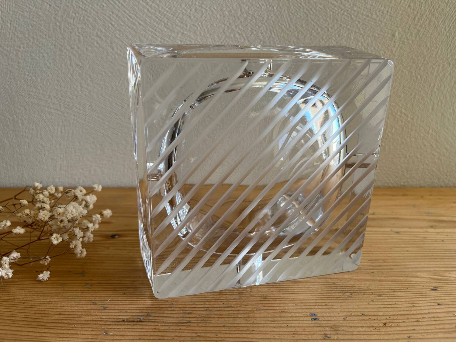 Square striped crystal ashtray / catchall J.G. Durand
