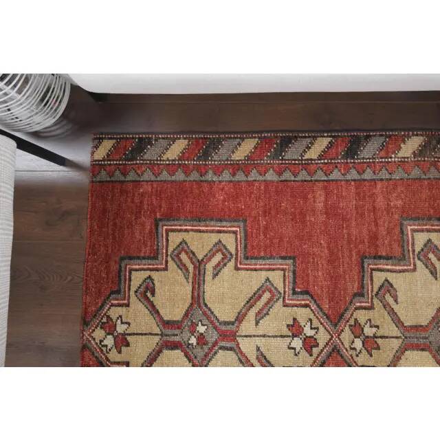 1970s Turkish Oushak Handmade Wool Cotton Red Area Rug 107x200