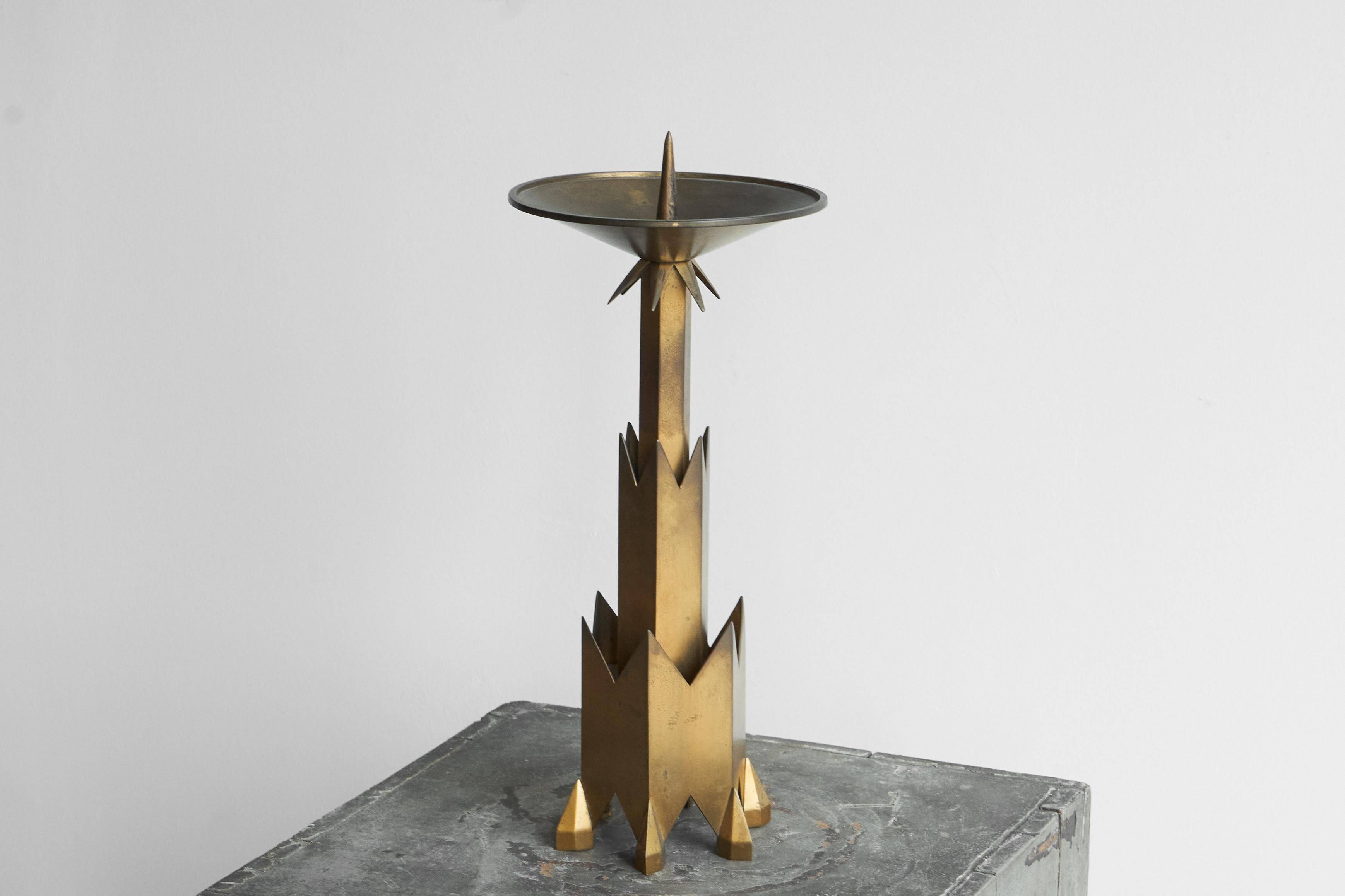 Large Art Deco chandelier in patinated brass