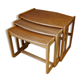 Swedish pale teak nesting tables set of three