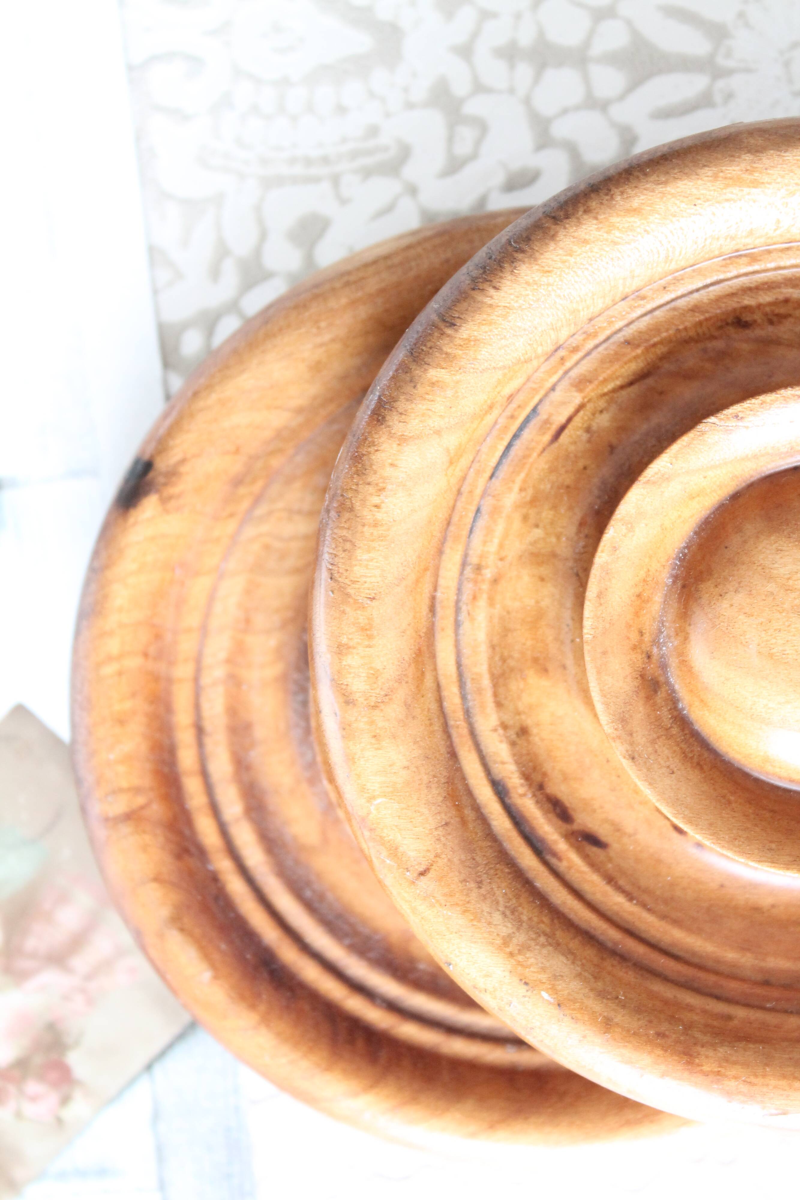 Natural turned wooden decorations from France x 2