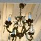 Cage chandelier 4 burners solid bronze and crystal pendants