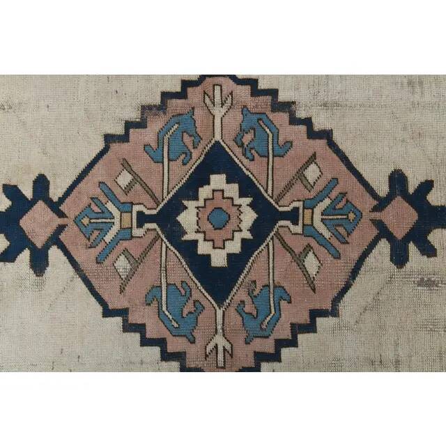 1970s Vintage Turkish Handmade Wool & Cotton Beige Area Rug 158x246