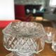 Mismatched decanter and whiskey glasses