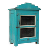 Indian showcase or bedside glass old teak blue patina