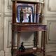 Bonheur du jour in mahogany and brass inlay, late 18th century