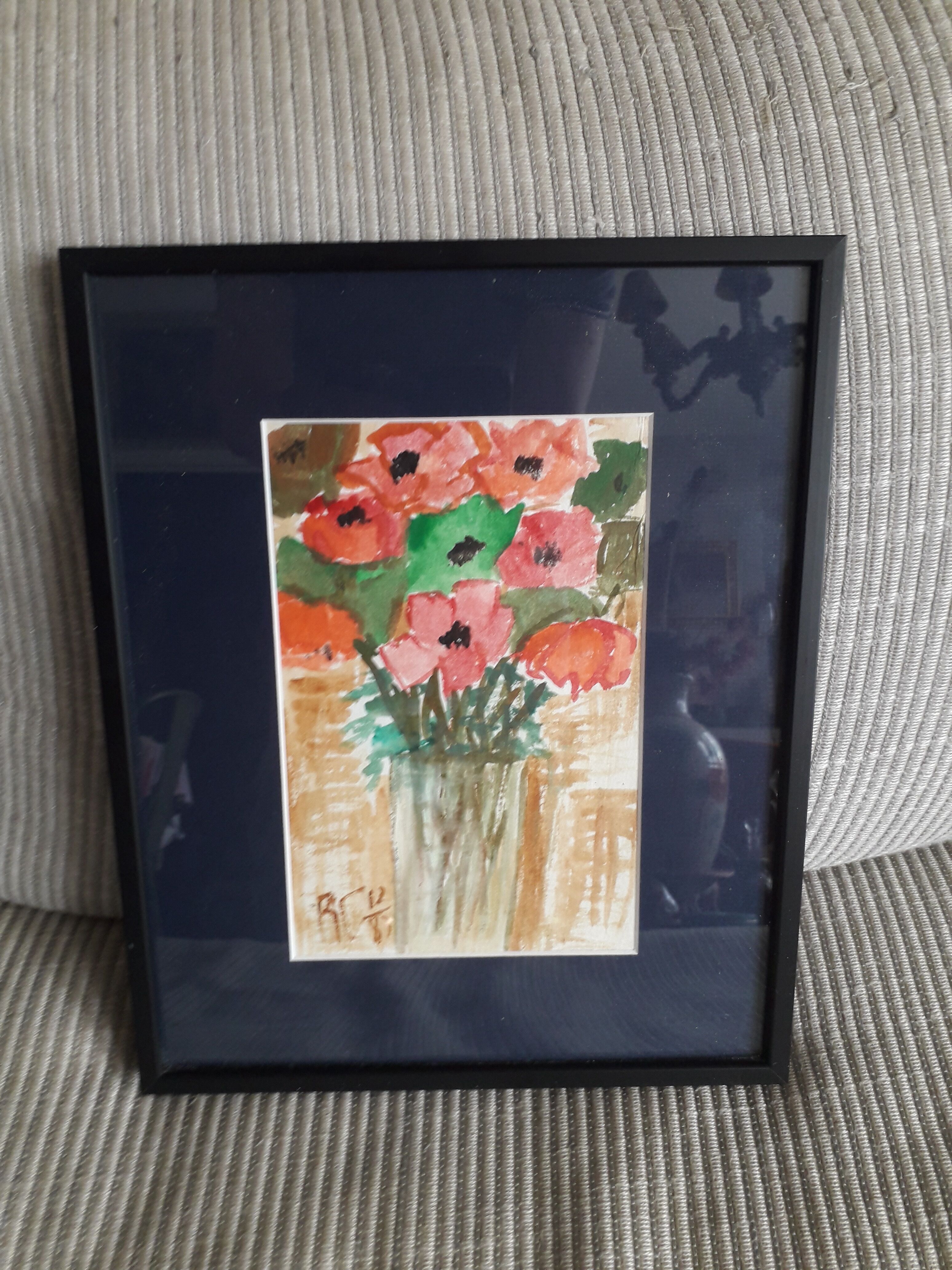 Old painting representing a bouquet of flowers