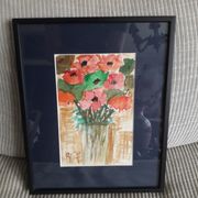 Old painting representing a bouquet of flowers