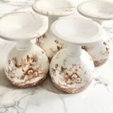 Suite of 4 old porcelain cockroaches decorated with sepia-printed leaves