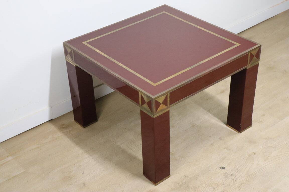 Vintage Jean-Claude Mahey coffee table in lacquered wood and brass, 1970