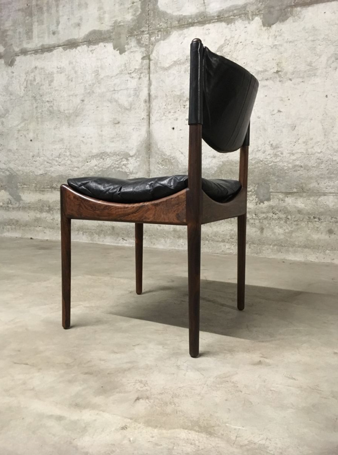 Set of 4 Rio palisander & black leather chairs, Modus model, by Kristian Vedel for Soren Willadsen