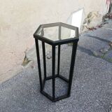 Vintage pedestal table wood and glass