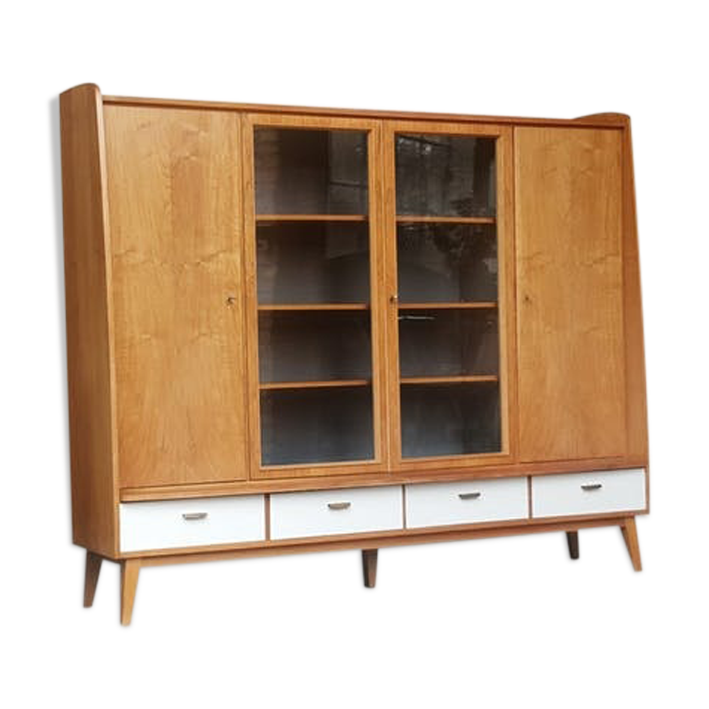 Wooden bookcase, drawers and doors