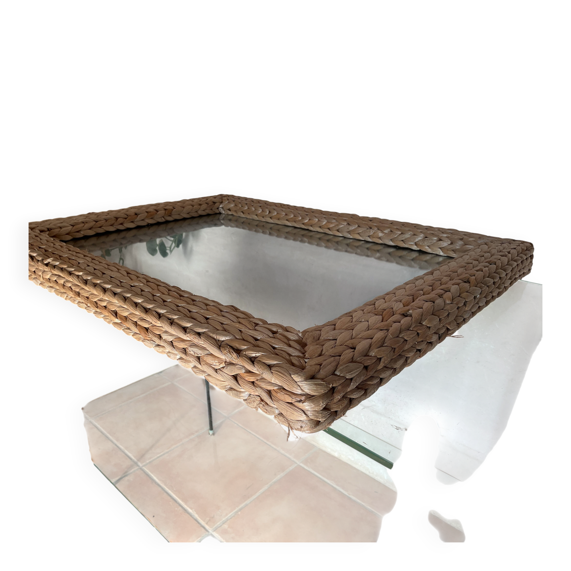 Grand miroir en cordage tressé