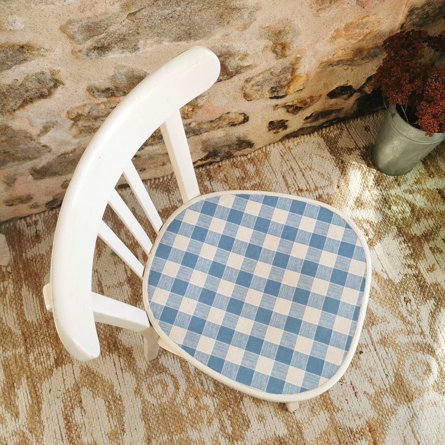Baumann vintage bistro chair in white and blue gingham