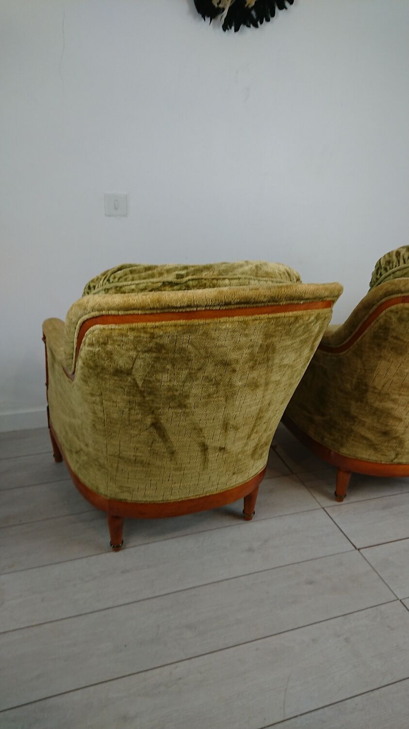 Green English bergere armchairs