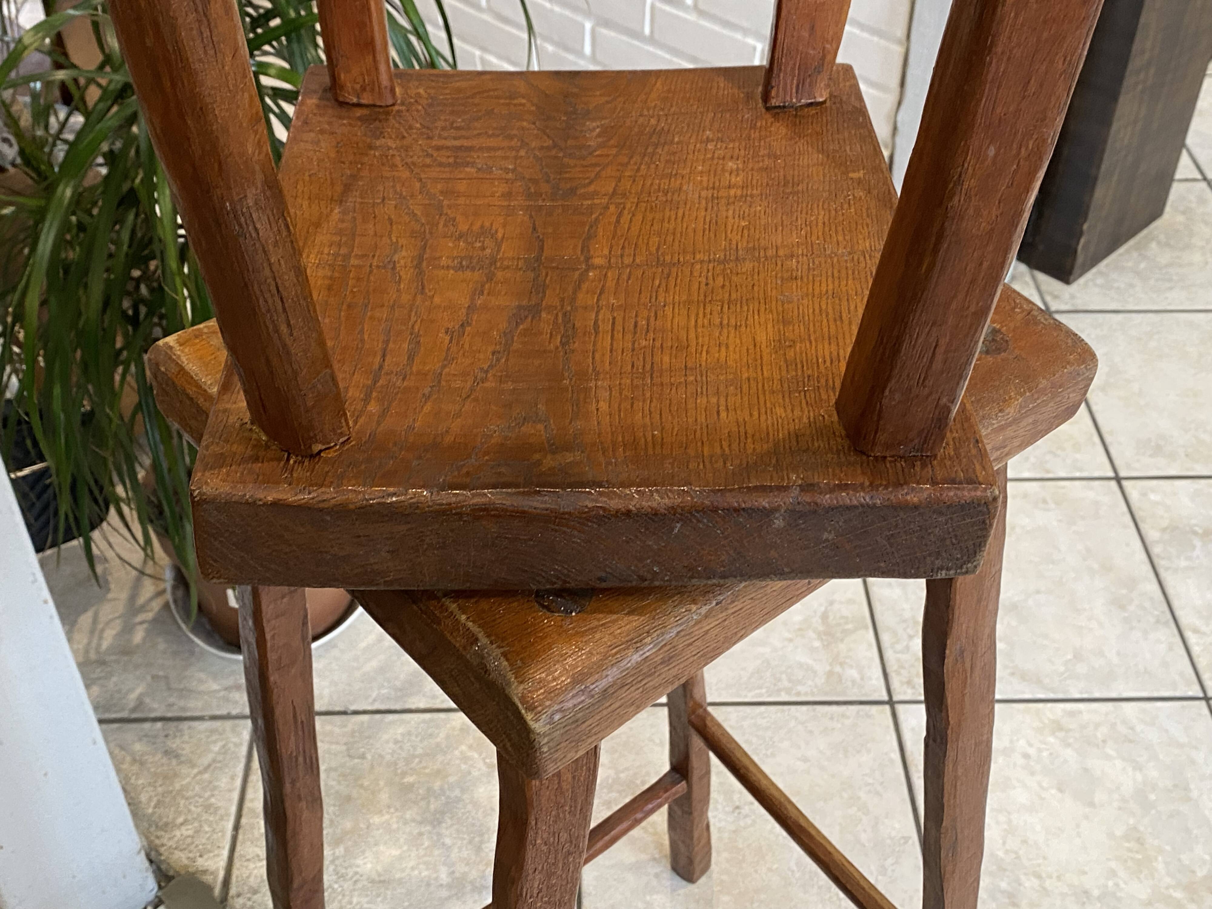 Set of 3 high wooden bar stools, handcrafted, 50.