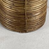 Pencil reed rattan and brass umbrella stand. or basket, Italy