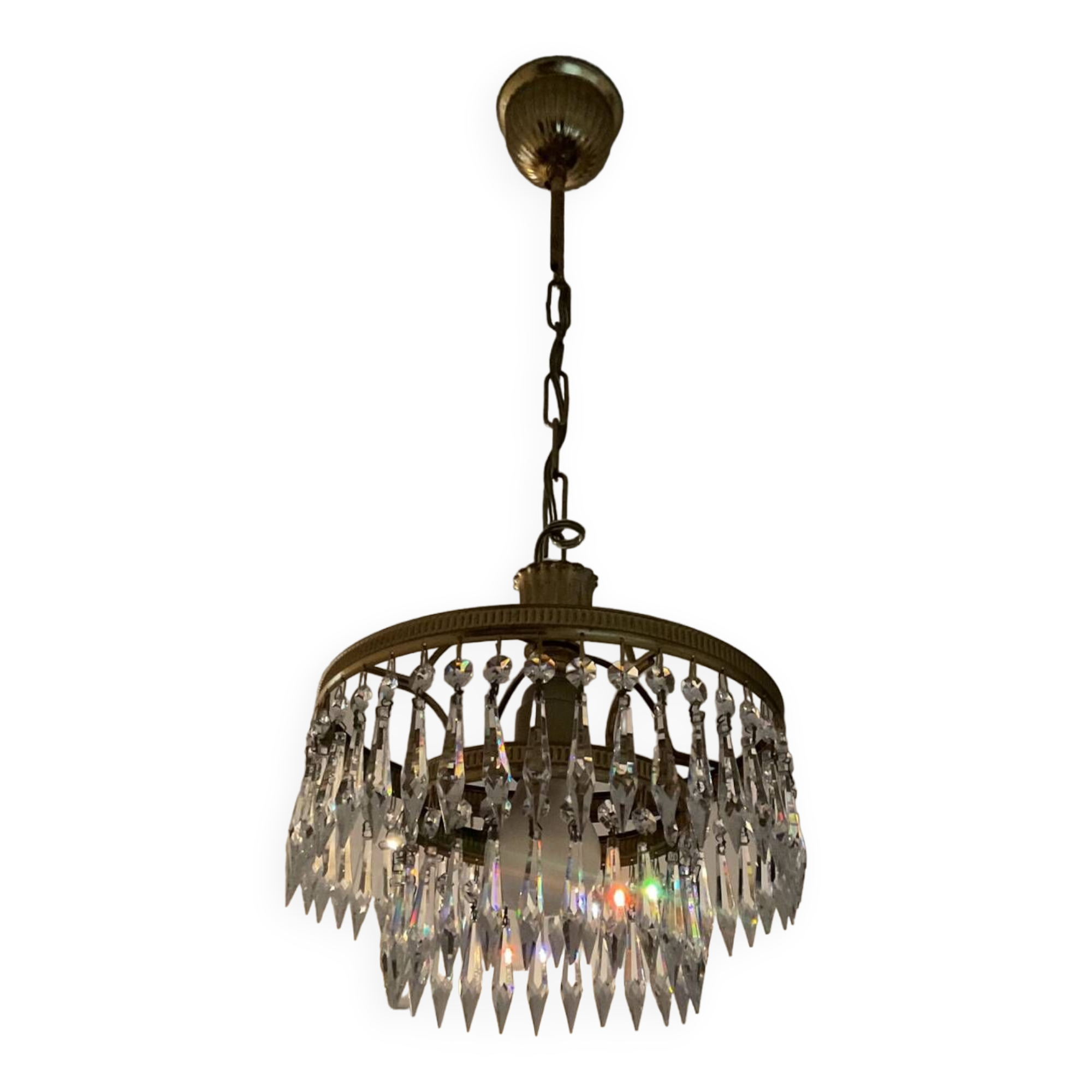 Cascade chandelier with crystal and brass tassels