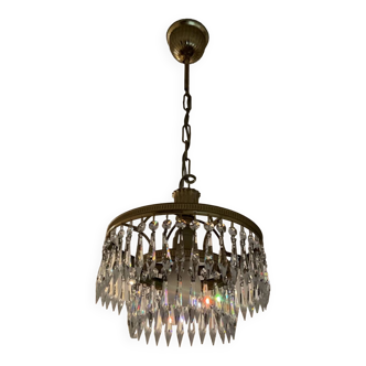 Cascade chandelier with crystal and brass tassels