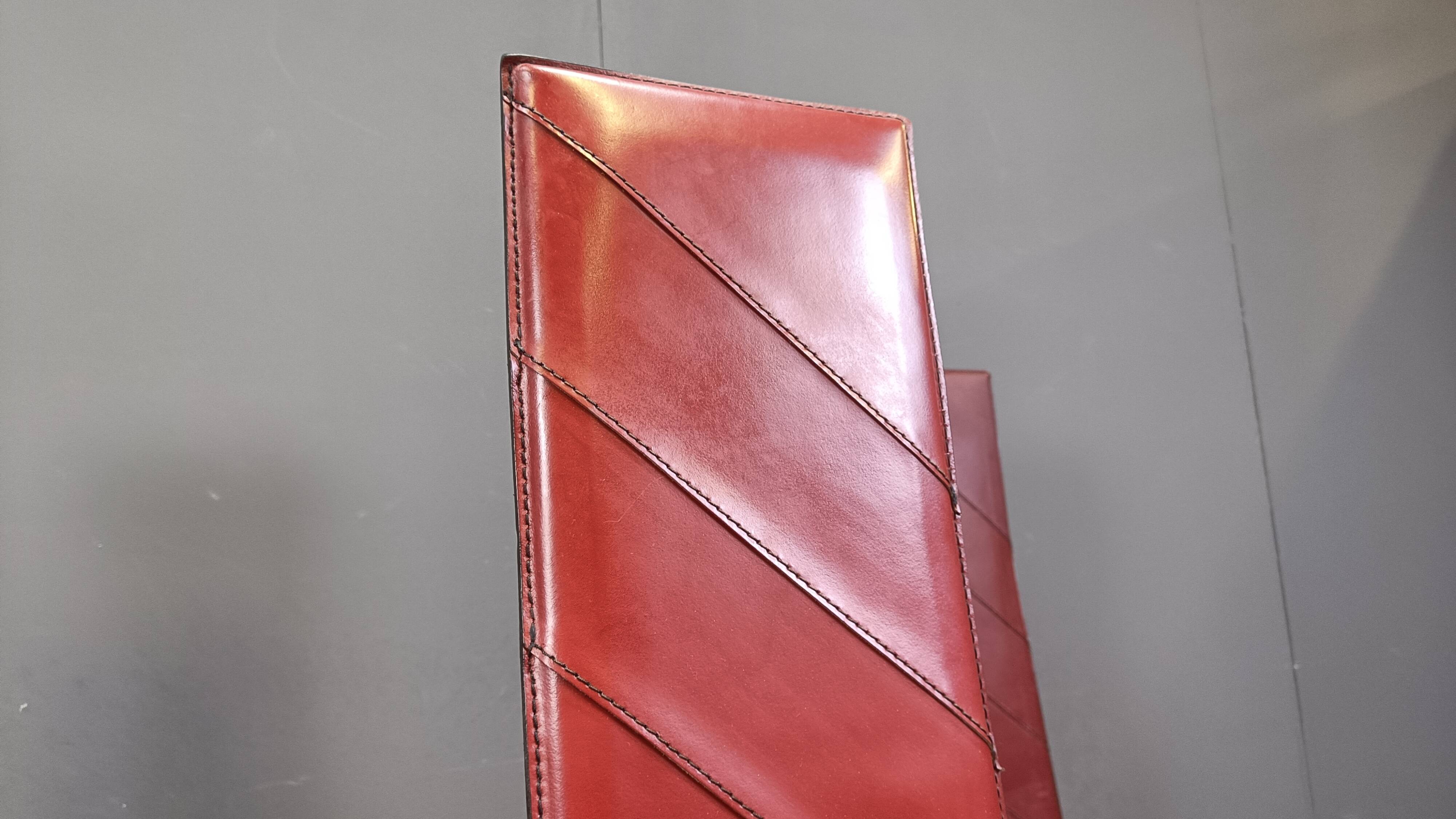 Vintage Italian red leather high-back dining chairs, set of 6, 1980s.