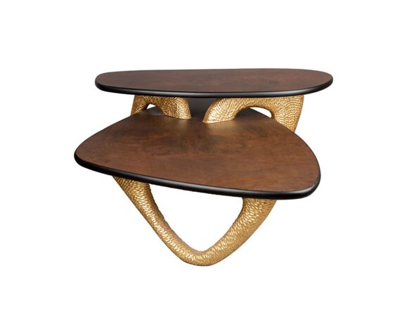 Aziza gold and dark brown modern wooden coffee table