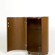 Round wood bar cabinet with glass top, Italy 1960s