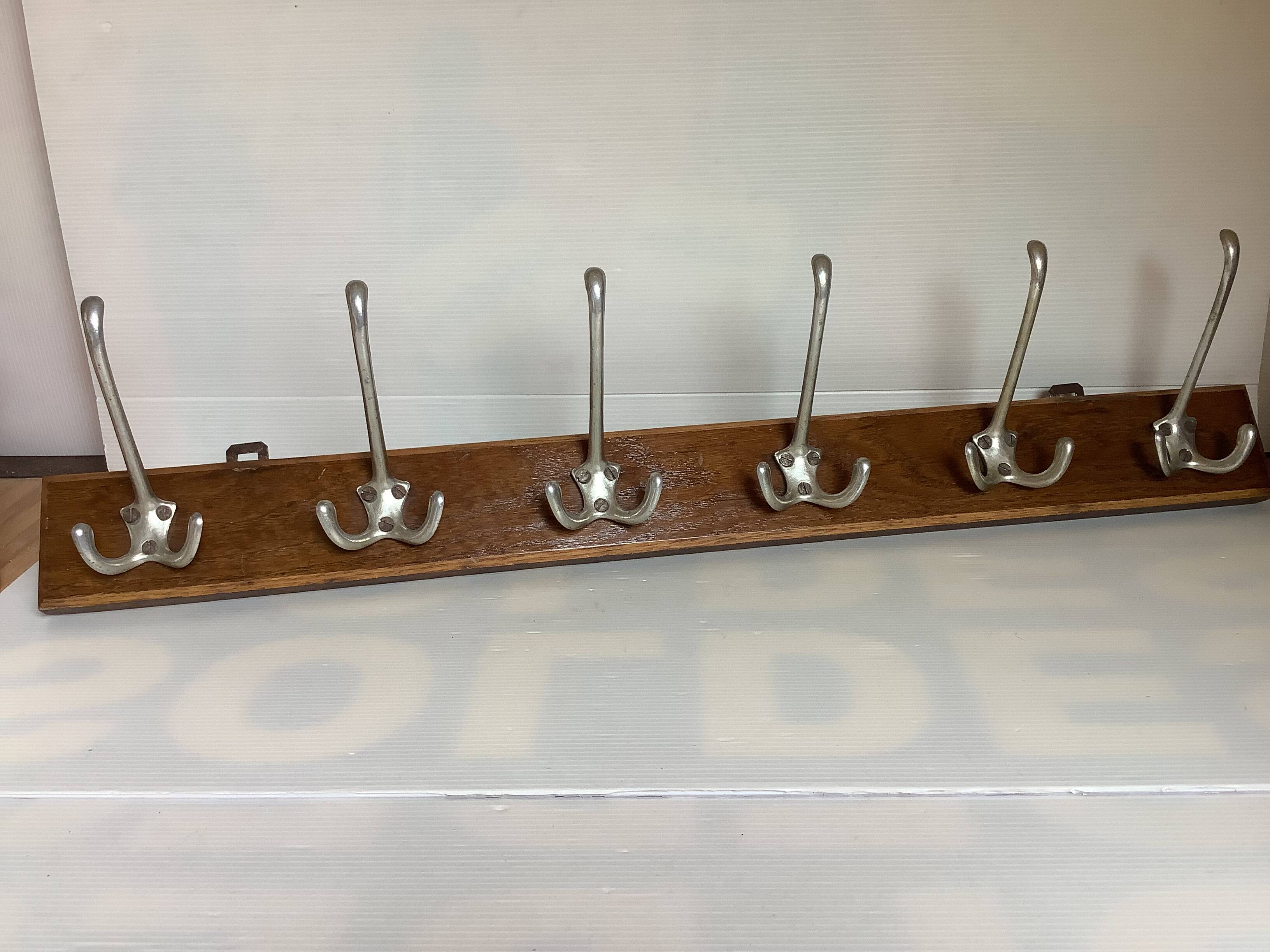 Wooden school coat rack with six double hooks