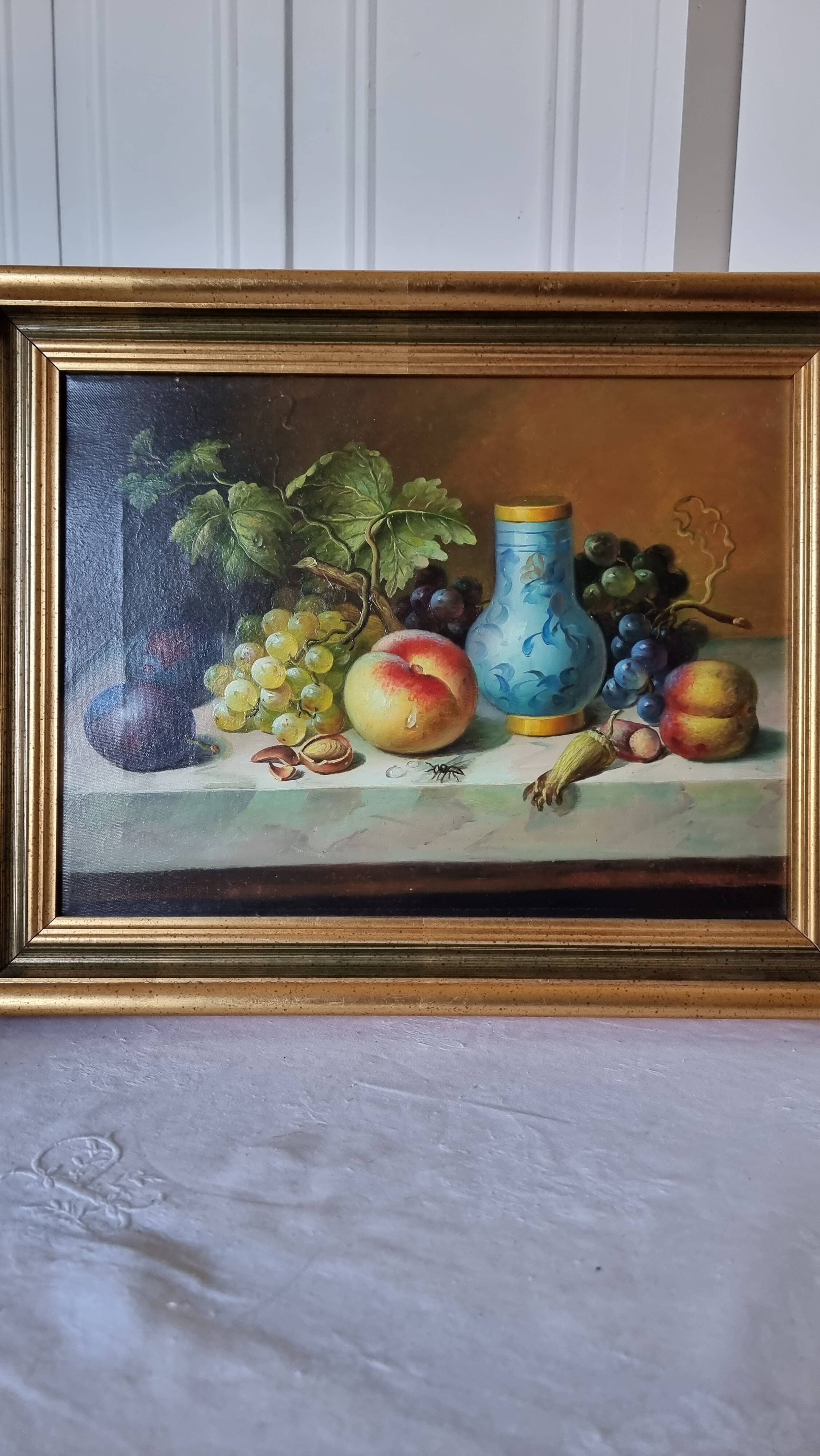 Original oil on canvas signed by Antonio De Giovan, classical still life.