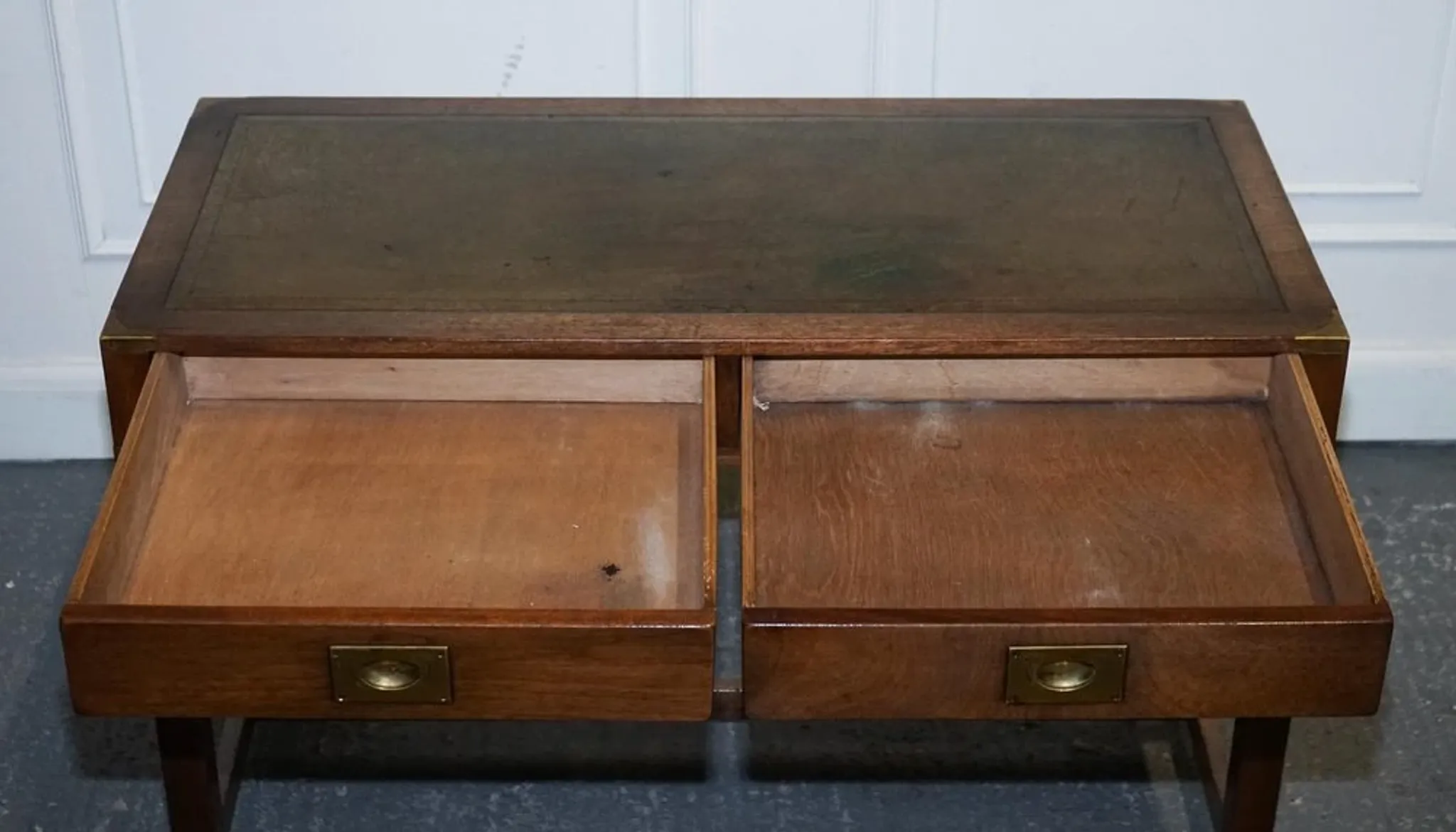 Vintage Military Campaign Desk with Leather Top from Harrods London