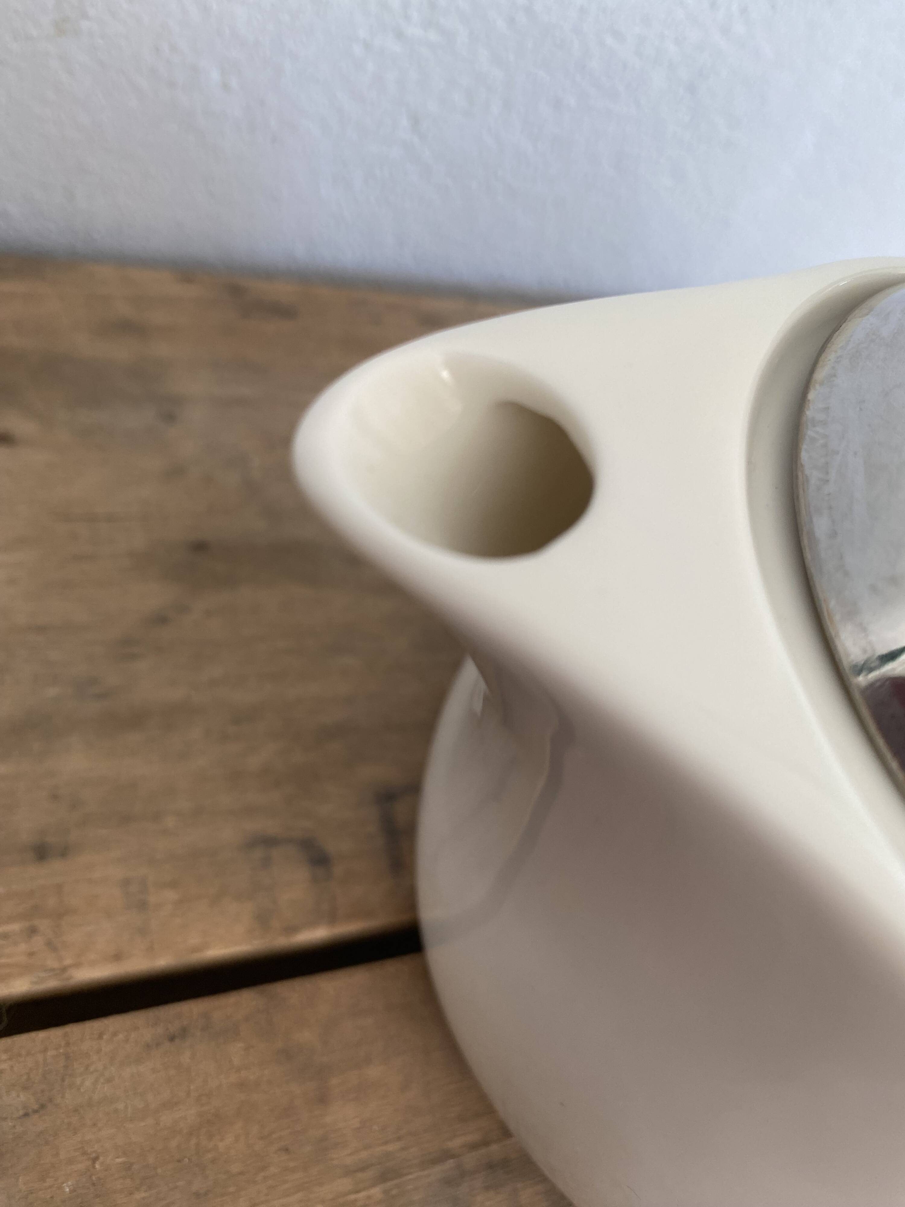 Earthenware and stainless steel teapot, 2 cups