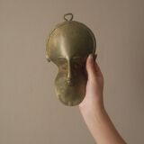 Brass mask wall sculpture tribal decorative object African art handmade vintage