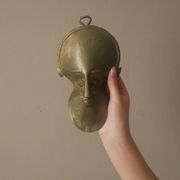 Brass mask wall sculpture tribal decorative object African art handmade vintage