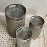 Vintage set of perforated metal waste bins
